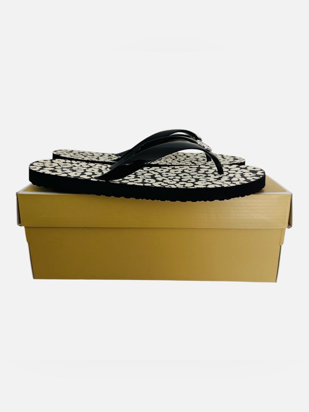 Michael Kors Black and White Printed Jelly Flip Flops